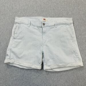 Levi's Shorts WMNS 31 White Blue Pin Stripe Rolled Hem Classic Mid-Rise Stretch